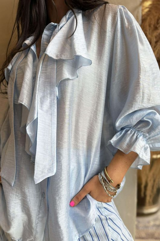 Regency Ruffle Blouse Baby Blue